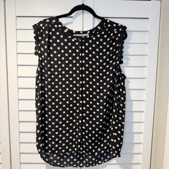 Daniel Rainn Tops - Sleeveless Polka‎ Dot Blouse Work Office Top Pom Trim Lightweight Flowy